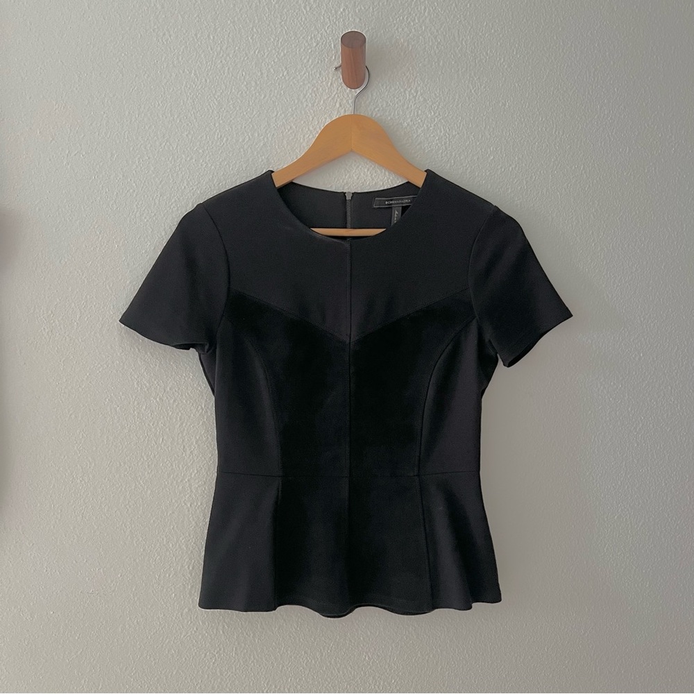 BCBG Maxazria Black Denna Faux Suede Top